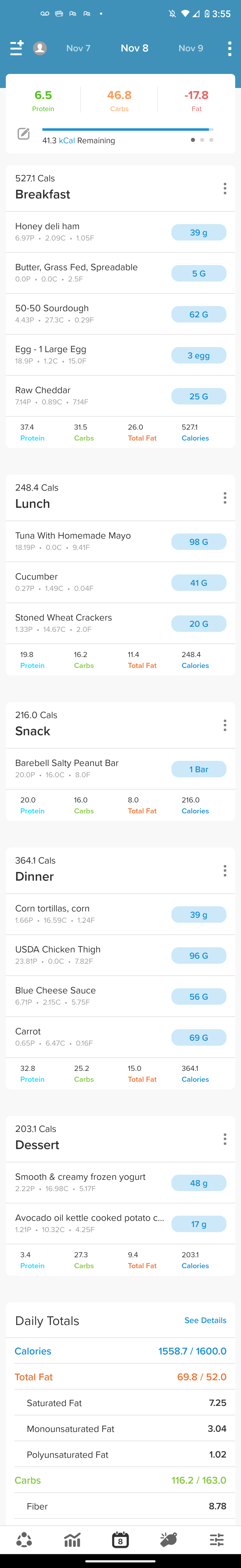 Food log with whole food diet